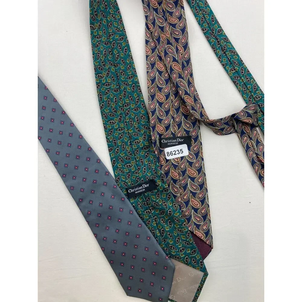 Lot of 3 CHRISTIAN DIOR MONSIEUR Silk Necktie Medallion Geometric Paisley VTG